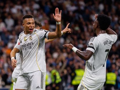 كيليان مبابي وفينيسيوس جونيور من مباراة ريال مدريد وفالنسيا بالدوري الإسباني - 1 نوفمبر 2025 - X/realmadrid