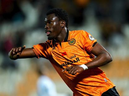 احتفال بول باسيني مهاجم نهضة بركان بتسجيل هدف في مرمى ريفرز يونايتد بدوري أبطال إفريقيا - 14 فبراير 2026 - FB/@RS Berkane