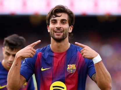 لاعب برشلونة فيران توريس يحتفل بالتسجيل ضد إسبانيول في الدوري الإسباني - 11 أبريل 2026 - Reuters