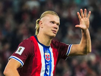 إيرلينغ هالاند يحتفل بتسجيله هدفاً للنرويج في مرمى مولدوفا بتصفيات كأس العالم - 9 سبتمبر 2025 - via REUTERS