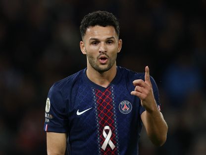 لاعب باريس سان جيرمان غونزالو راموس خلال مباراة ستراسبورغ في الدوري الفرنسي - 17 أكتوبر 2025 - Reuters