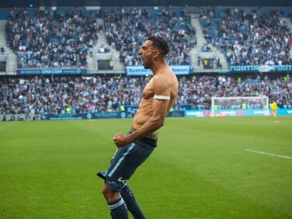 المصري أحمد حسن كوكا لاعب لوهافر يحتفل بهدفه في شباك موناكو - 26 أبريل 2025 - FOOT_NORMAND