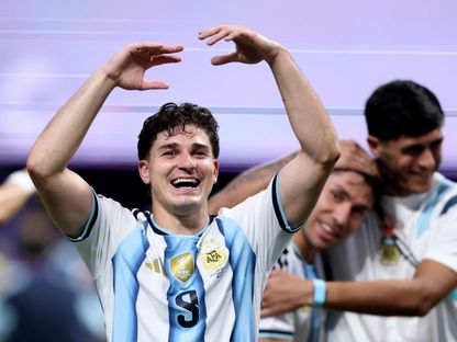 جوليان ألفاريز مهاجم الأرجنتين يحتفل بالفوز على مصر في كأس العالم - 7 يوليو 2026 - Reuters