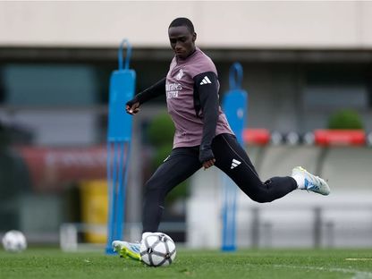 فيرلان ميندي خلال تدريب لريال مدريد - 8 أبريل 2026 - www.realmadrid.com