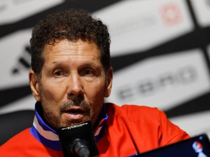 دييغو سيميوني مدرب أتلتيكو مدريد خلال المؤتمر الصحفي قبل مواجهة ريال مدريد في السوبر الإسباني - 7 يناير 2026 - Reuters