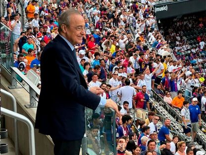 فلورنتينو بيريز رئيس ريال مدريد يتابع الكلاسيكو الودي ضد برشلونة بالولايات المتحدة - 4 أغسطس 2024 - X@Real Madrid