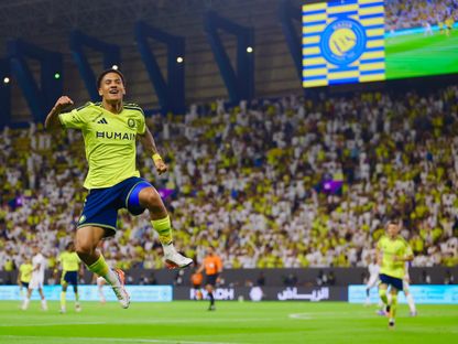 احتفال أنجيلو بتسجيل هدف النصر الأول في مرمى الفتح بالدوري السعودي - 15 أغسطس 2026 - X/@AlNassrFC