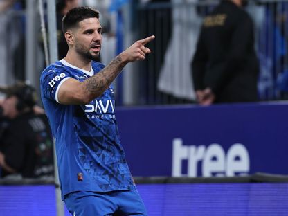 ألكسندر ميتروفيتش مهاجم الهلال يحتفل بتسجيل هدف في مرمى التعاون بالدوري السعودي - 26 أكتوبر 2024 - X/@Alhilal_EN