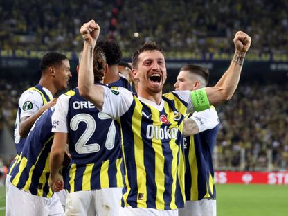 ميرت هاكان يانداس لاعب خط وسط فنربخشة التركي يحتفل بهدف فريقه بمواجهة نوردشيلاند بدوري المؤتمر الأوروبي - 21 سبتمبر 2023 - Reuters