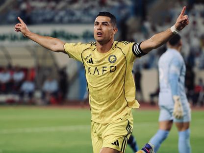 احتفال كريستيانو رونالدو نجم النصر بهدفه في مرمى الأخدود بالدوري السعودي - 11 أبريل 2026 - X/@AlNassrFC