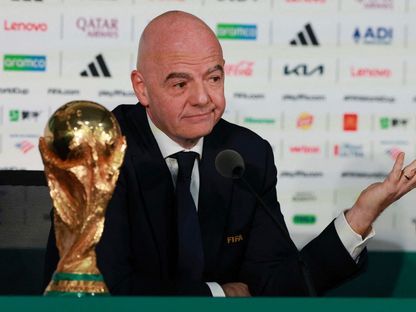 جياني إنفانتينو رئيس فيفا خلال مؤتمر تقديمي لنهائيات كأس العالم قبل الحفل الافتتاحي في المكسيك - 10 يونيو 2026 - reuters