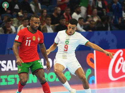 من مباراة المغرب والبرتغال في كأس العالم لكرة القدم داخل قاعة - 22 سبتمبر 2024 - X/EnMaroc