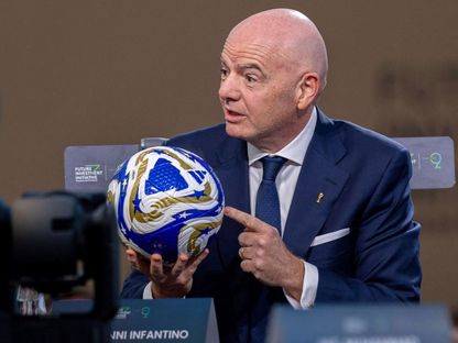 رئيس فيفا جياني إنفانتينو في اجتماع مبادرة مستقبل الاستثمار بالعاصمة السعودية الرياض - 28 أكتوبر 2025 - Reuters