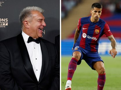 البرتغالي جواو كانسيلو ورئيس برشلونة جوان لابورتا في صورة مُركبة - الشرق