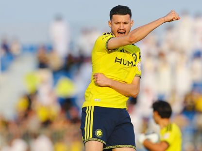 احتفال عبد الله الحمدان مهاجم النصر بتسجيل هدف في مرمى الفيصلي بالدوري السعودي - 23 أكتوبر 2026 - X/@AlNassrFC