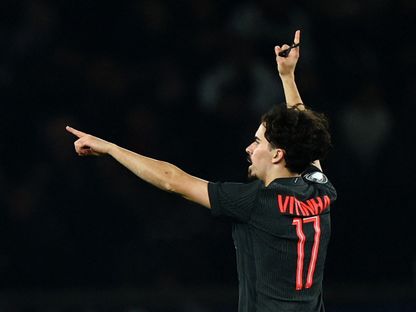 فيتينيا يحتفل بعد تسجيله الهدف الأول لباريس سان جيرمان في شباك توتنهام هوتسبير - 26 نوفمبر 2025 - REUTERS