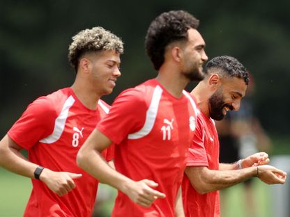 محمد صلاح ومصطفى زيكو وإمام عاشور ثلاثي مصر في تدريبات خلال كأس العالم - 6 يوليو 2026 - Reuters