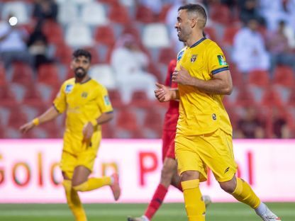 احتفال عبد الرزاق حمد الله مهاجم التعاون بتسجيل هدف في مرمى ضمك بكأس الملك - 19 أغسطس 2026 - X/@AltaawounFC