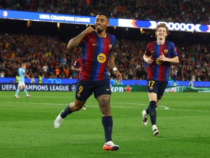 غابرييل جيسوس مهاجم برشلونة يحتفل بهدفه في مرمى فينورد في دوري أبطال أوروبا - 9 سبتمبر 2026 - Reuters