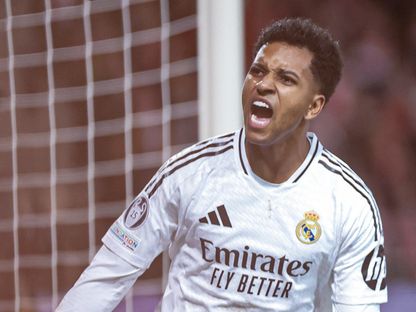 رودريغو مهاجم ريال مدريد يحتفل بهدفه أمام بريست في دوري أبطال أوروبا - 29 يناير 2025 - Real Madrid FC