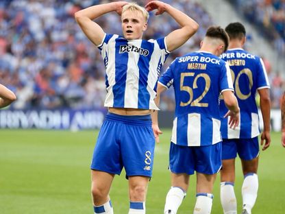 فيكتور فروهولدت لاعب بورتو يحتفل بهدفه في مرمى أتلتيكو مدريد - 3 أغسطس 2025 - X/@FCPorto