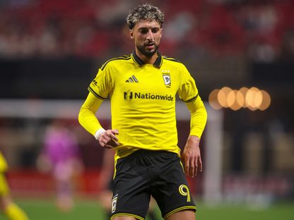 مهاجم كولومبوس كرو وسام أبو علي خلال مباراة ضد أتلانتا يونايتد - 4 أبريل 2026 - Brett Davis-Imagn Images