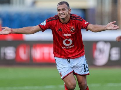 عمر الساعي لاعب الأهلي يحتفل بهدفه في مرمى مودرن في الدوري المصري - 29 أكتوبر 2026 - FB/@Al Ahly SC