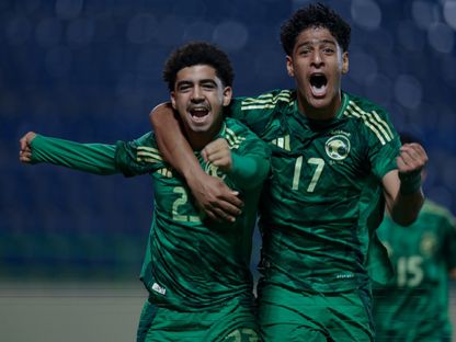 احتفال لاعبي منتخب السعودية بتسجيل هدف في مرمى لبنان بنهائي بطولة غرب آسيا تحت 17 عاماً - 4 نوفمبر 2025 - X/@SaudiNT
