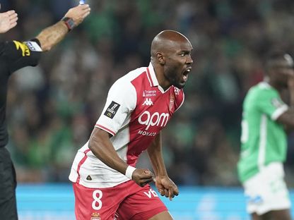 الليبي معتصم المصراتي لاعب موناكو يحتفل بهدفه في شباك سانت إيتيان - 4 مايو 2025 - X/AS_Monaco