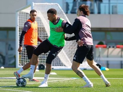 كيليان مبابي وألفارو كاريراس وترينت في تدريبات ريال مدريد قبل مواجهة مانشستر سيتي - 15 مارس 2026 - @realmadrid