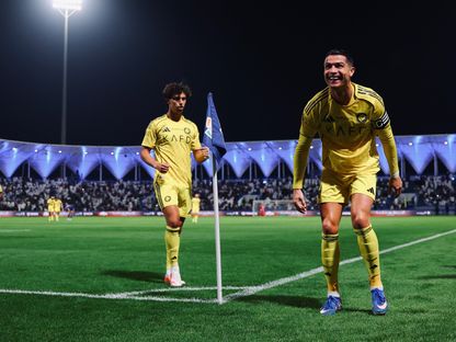 كريستيانو رونالدو نجم النصر يحتفل بهدفه أمام الفتح بالدوري السعودي - 14 فبراير 2026 - X@AlNassrFC