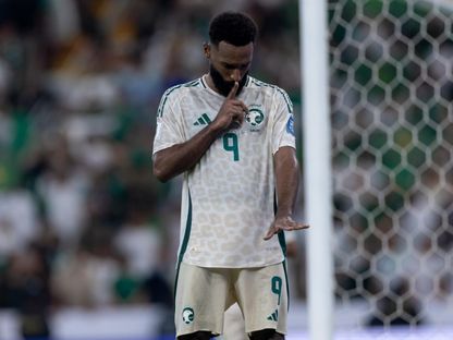 فراس البريكان لاعب المنتخب السعودي يحتفل بهدفه في مواجهة إندونيسيا في ملحق التصفيات الآسيوية المؤهلة لكأس العالم 2026 - 8 أكتوبر 2025 - X/@SaudiNT