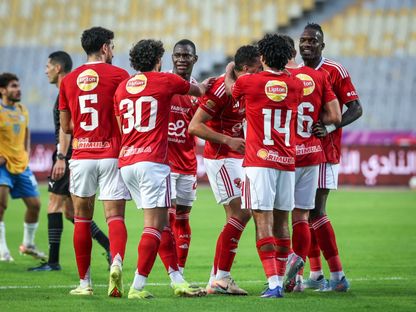 لاعبو الأهلي يحتفلون بالهدف الثاني أمام الإسماعيلي في الدوري المصري - 11 فبراير 2026 - FB/@Al Ahly SC