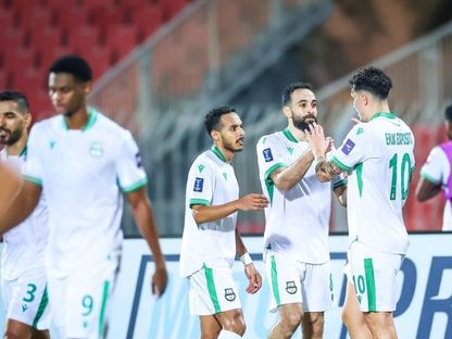 احتفال لاعبي الأهلي بهدف دريس فتوحي في مباراة الأهلي القطري والخالدية بدوري أبطال آسيا الثاني - 29 أكتوبر 2025 - the-afc.com
