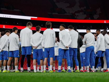 لاعبو ريال مدريد في آخر حصة تدريبية قبل مواجهة بنفيكا في ذهاب ملحق ثمن نهائي دوري أبطال أوروبا - 16 فبراير 2026 - X/@realmadrid