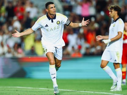 احتفال كريستيانو رونالدو نجم النصر بتسجيل هدف في مرمى ريو آفي البرتغالي - 7 أغسطس 2025 - X/@AlNassrFC