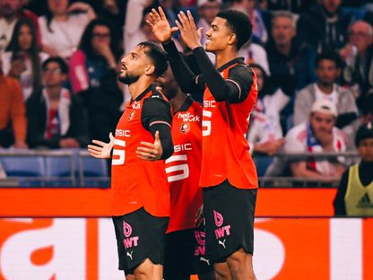 احتفال موسى التعمري خلال مباراة ليون وستاد رين بالدوري الفرنسي - 3 مايو 2026 - X/staderennais