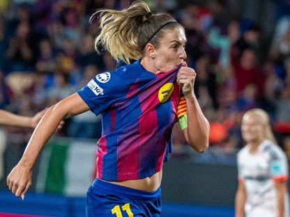 احتفال النجمة الإسبانية أليكسيا بوتياس بتسجيل هدف لنادي برشلونة أمام بايرن ميونيخ في دوري أبطال أوروبا - 7 أكتوبر 2025 - FCBfemeni/x