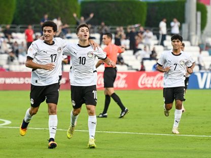 احتفال لاعبي مصر بتسجيل هدف في مرمى هايتي بكأس العالم تحت 17 عاماً - 4 نوفمبر 2025 - X/@EFA