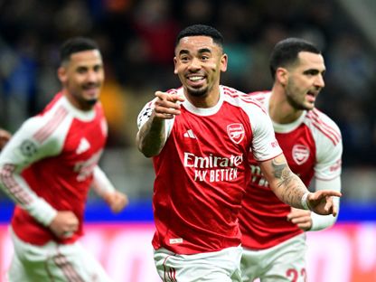 غابرييل جيسوس يحتفل بهدفه في مباراة إنتر ميلان وأرسنال بدوري أبطال أوروبا - 20 يناير 2026 - Reuters