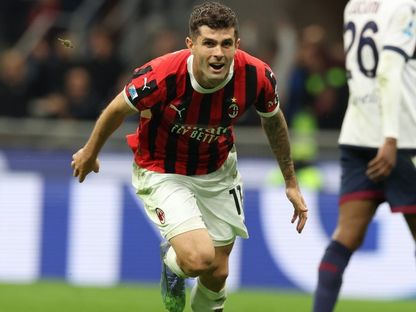 كريستيان بوليسيتش لاعب ميلان يحتفل بتسجيل الهدف الثاني بمواجهة بولونيا في الدوري الإيطالي - 9 مايو 2025 - X/@acmilan