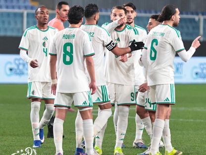 لاعبو الجزائر يحتفلون بهدف أمين غويري في مباراة غواتيمالا الودية - 27 مارس 2026 - FB/Équipe d'Algérie de football