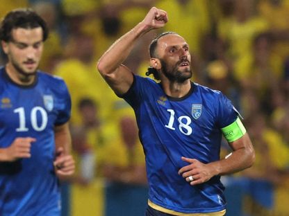فيدات موريكي بعد تسجيله هدفاً لكوسوفو في مرمى السويد بتصفيات كأس العالم 2026 - 8 سبتمبر 2025 - Reuters