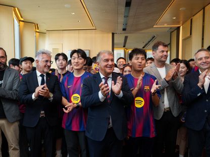 جوان لابورتا رئيس برشلونة خلال زيارة فريقه لكوريا الجنوبية - 2 أغسطس 2025 - X@FCBarcelona