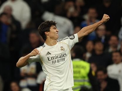 غونزالو غارسيا يحتفل بهدفه مع ريال مدريد أمام ريال بيتيس بالدوري الإسباني - 4 يناير 2026 - Reuters