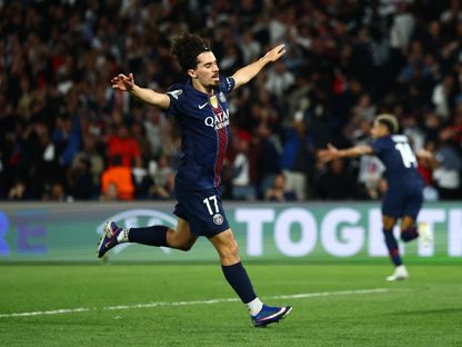 فيتينيا لاعب باريس سان جيرمان يحتفل بعد تسجيل فريقه الهدف الخامس في شباك بايرن ميونيخ بدوري أبطال أوروبا - 28 أبريل 2026 - REUTERS