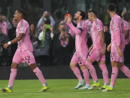 ليونيل ميسي بعد تسجيله الهدف رقم 900 في مسيرته خلال مباراة بين إنتر ميامي وناشفيل في "كأس أبطال كونكاكاف" - 18 مارس 2026 - Jim Rassol-Imagn Images