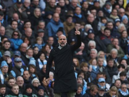 مدرب مانشستر سيتي بيب غوارديولا خلال مباراة ضد برايتون بالدوري الإنجليزي الممتاز - 15 مارس 2025 - Reuters