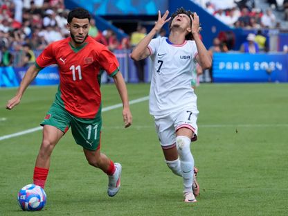 زكرياء الواحدي من مباراة المغرب وأميركا في ربع نهائي أولمبياد باريس - 2 أغسطس 2024 - Reuters