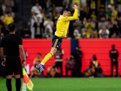 كريستيانو رونالدو يحتفل بهدفه خلال مباراة النصر والحزم بالدوري السعودي - 21 فبراير 2026 - X/StatsSPL